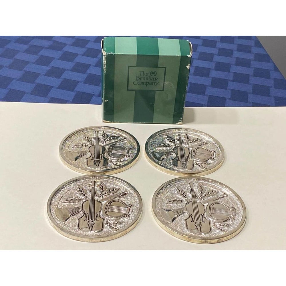 GODINGER COASTERS ~ SET OF 4 Silver Classico Suite‎ Boxed BOMBAY CO